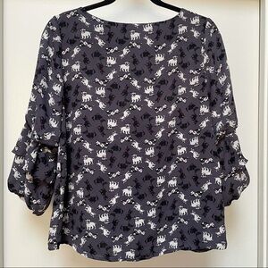 Anthropologie Monteau Ruffle Sleeve Dog Print Large